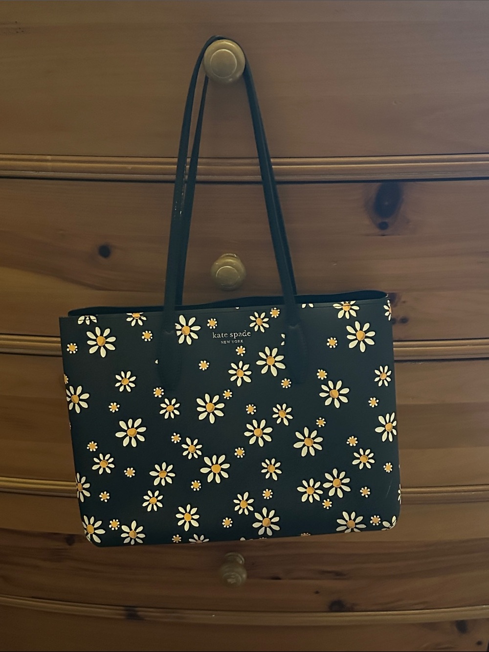 kate spade Black Daisy Print Tote with Yellow-White Accents